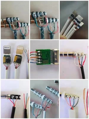 Corte descascando o cabo de dados de solda de USB da máquina e a outra soldadura do fio
